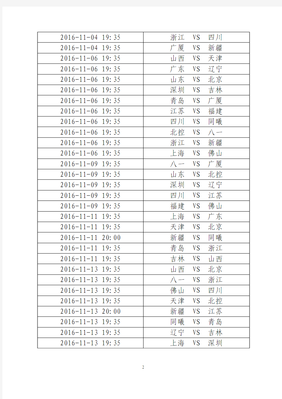 2016至2017年cba赛程