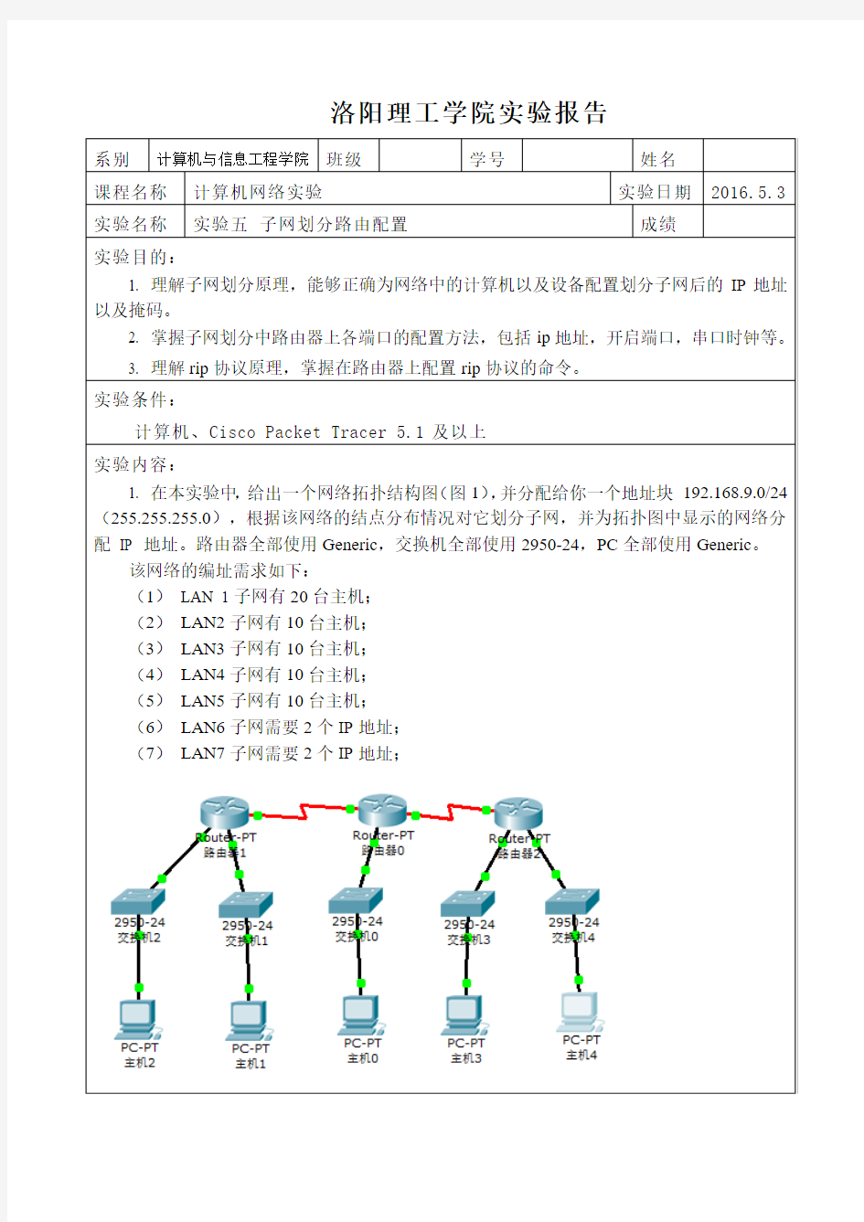 实验5子网划分路由配置