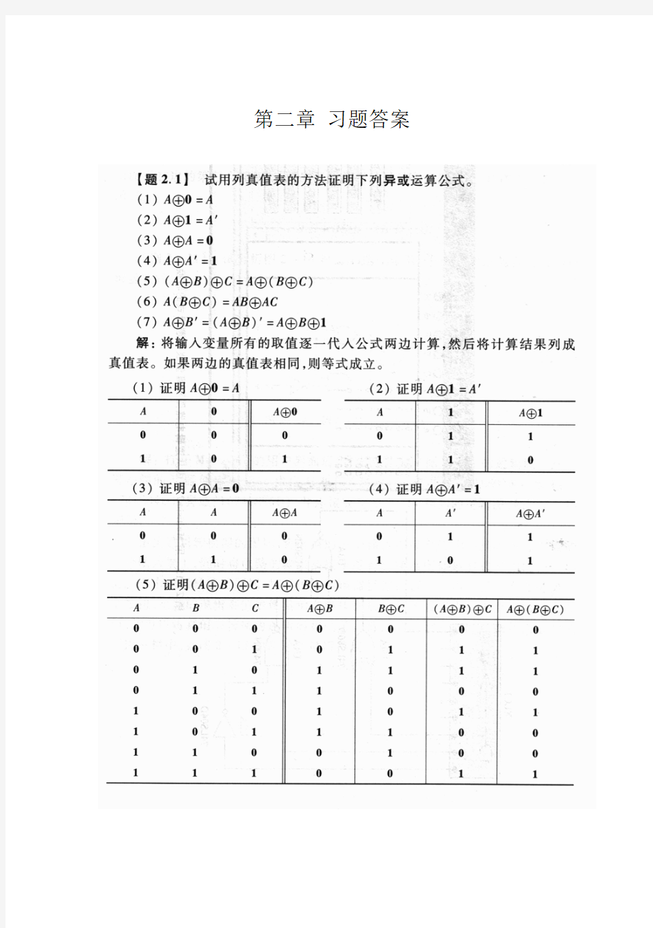 数字电子技术基础课后答案 阎石 第五版 第一章第二章 习题答案