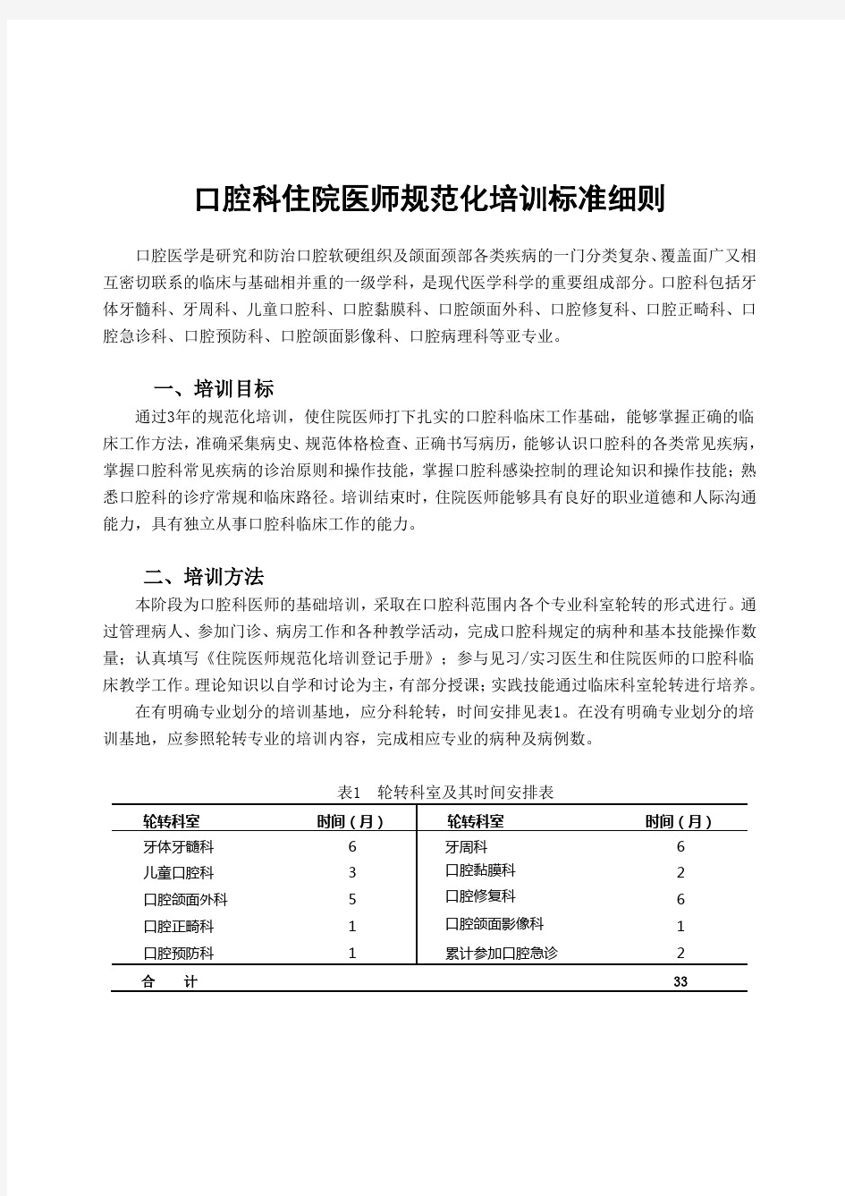 口腔科住院医师规范化培训标准细则