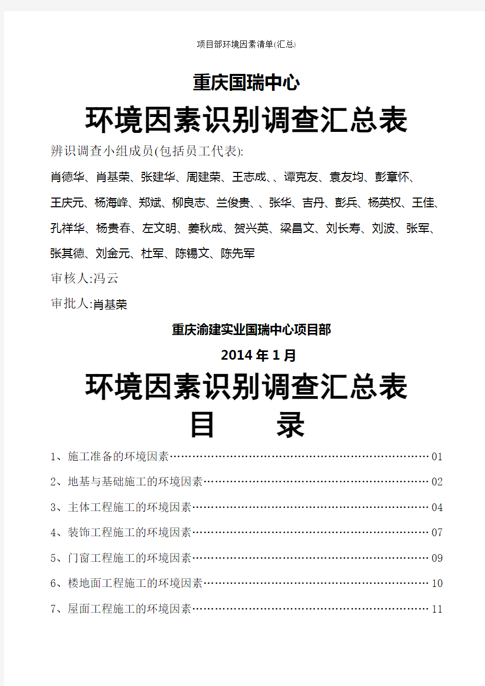 项目部环境因素清单(汇总)