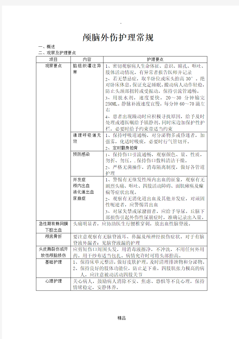 颅脑外伤护理常规