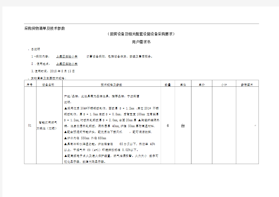 采购货物清单及技术参数