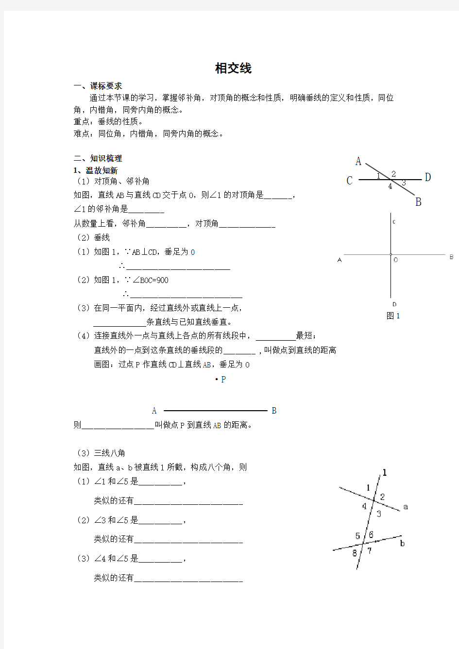 初一数学相交线