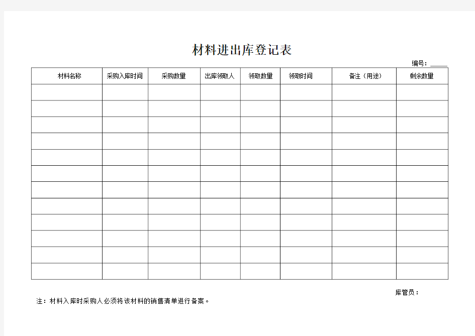 材料进出登记表格模板