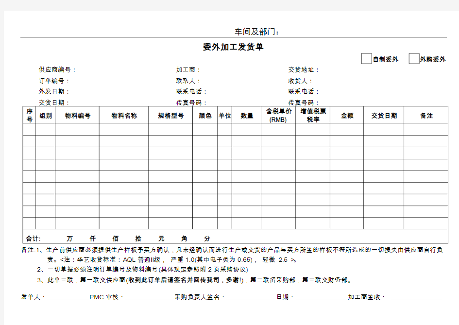 委外加工发货单