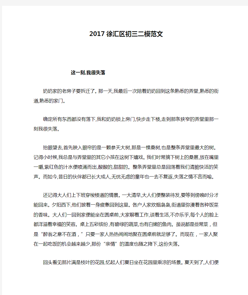 2017徐汇区初三二模范文