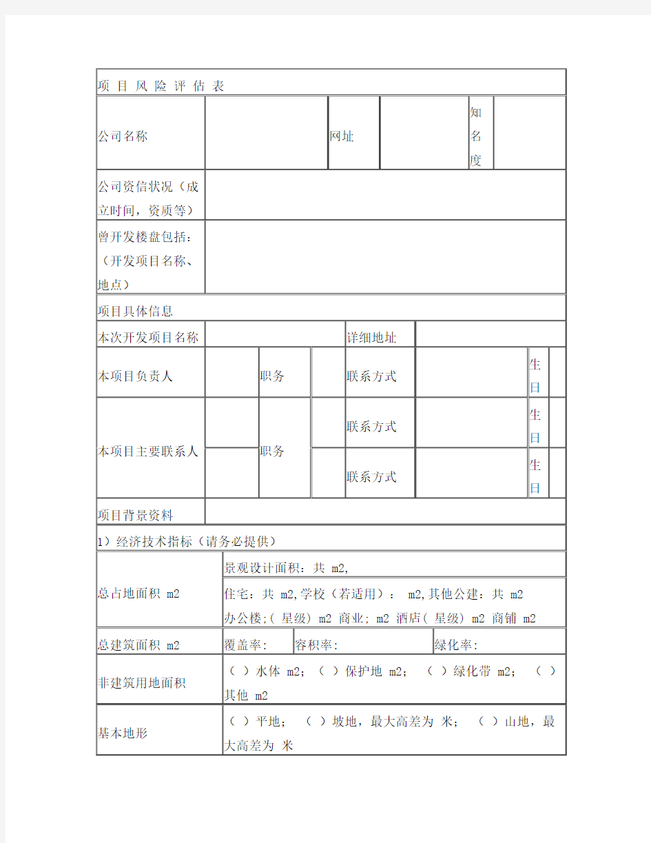 项目风险评估表格