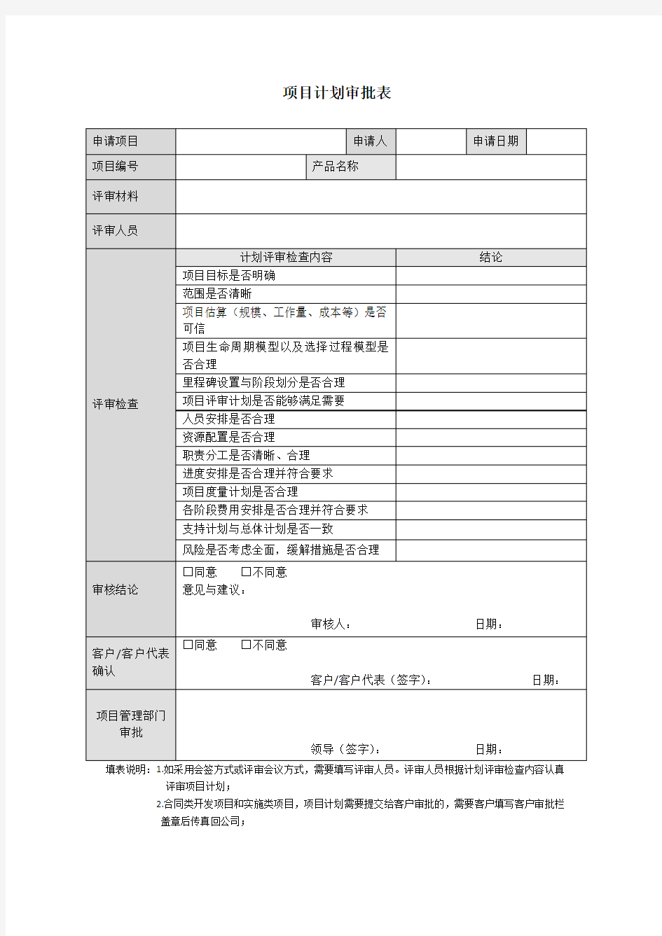 项目计划审批表