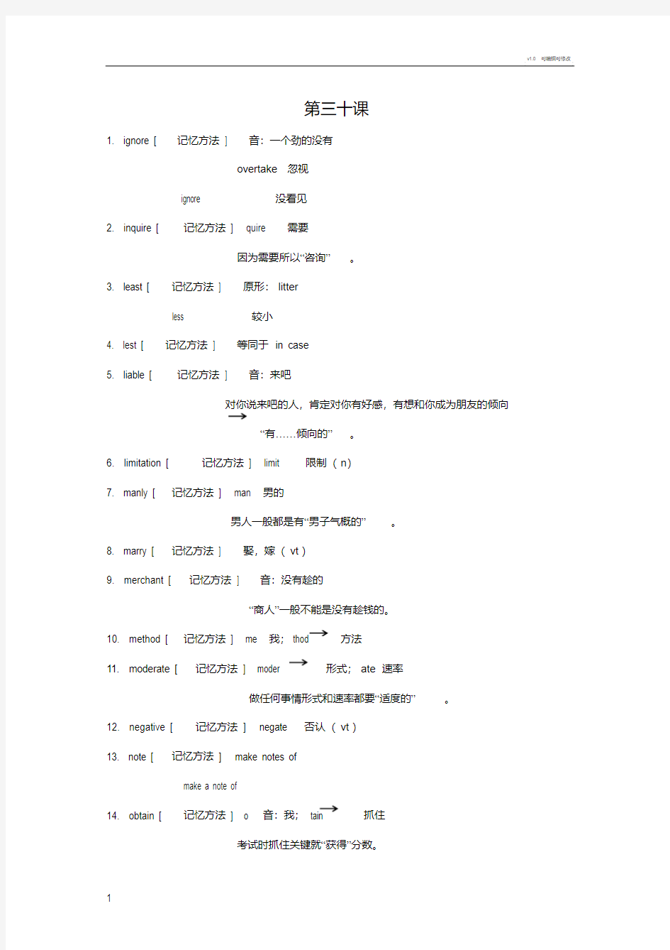 cir4超脑词汇30第三十课