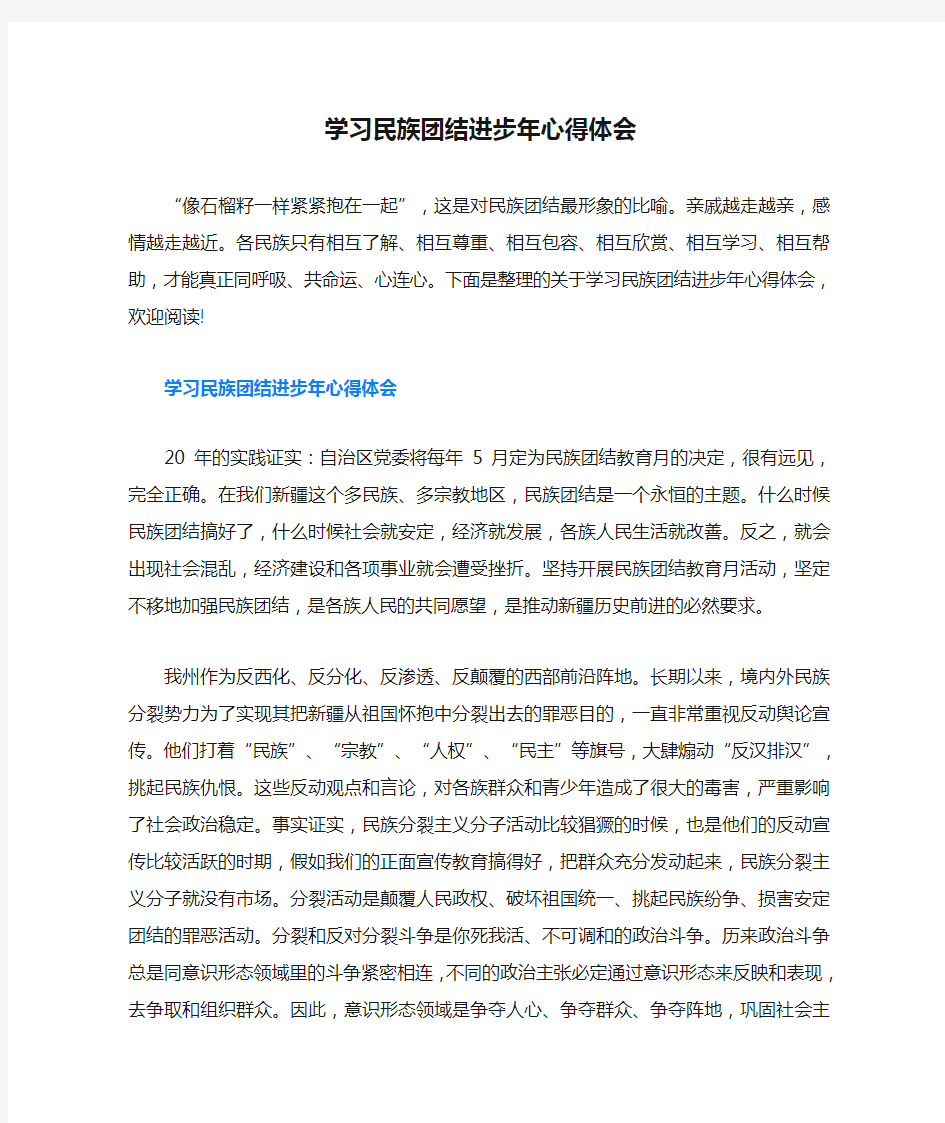 学习民族团结进步年心得体会