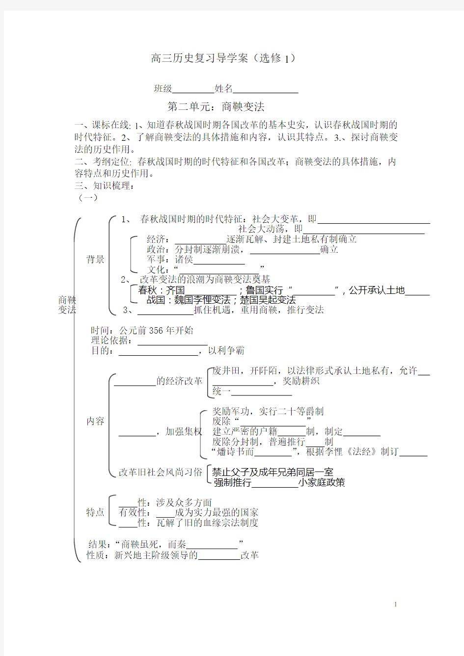 二、商鞅变法学案