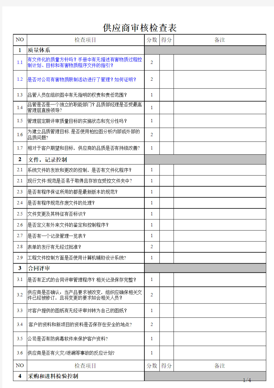 供应商审核检查表