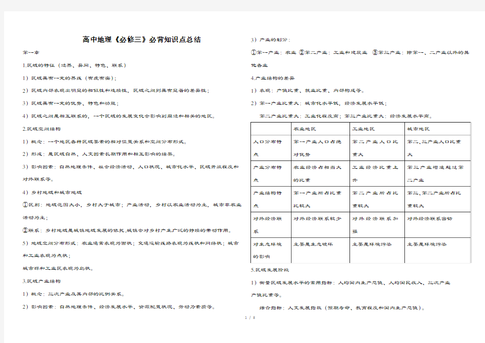 地理必修三知识点总结湘教版