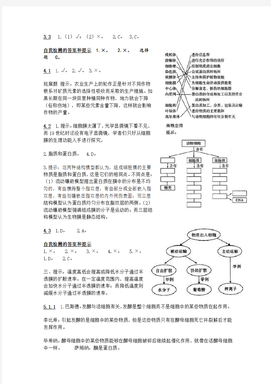 (完整版)高中生物必修一课后练习答案