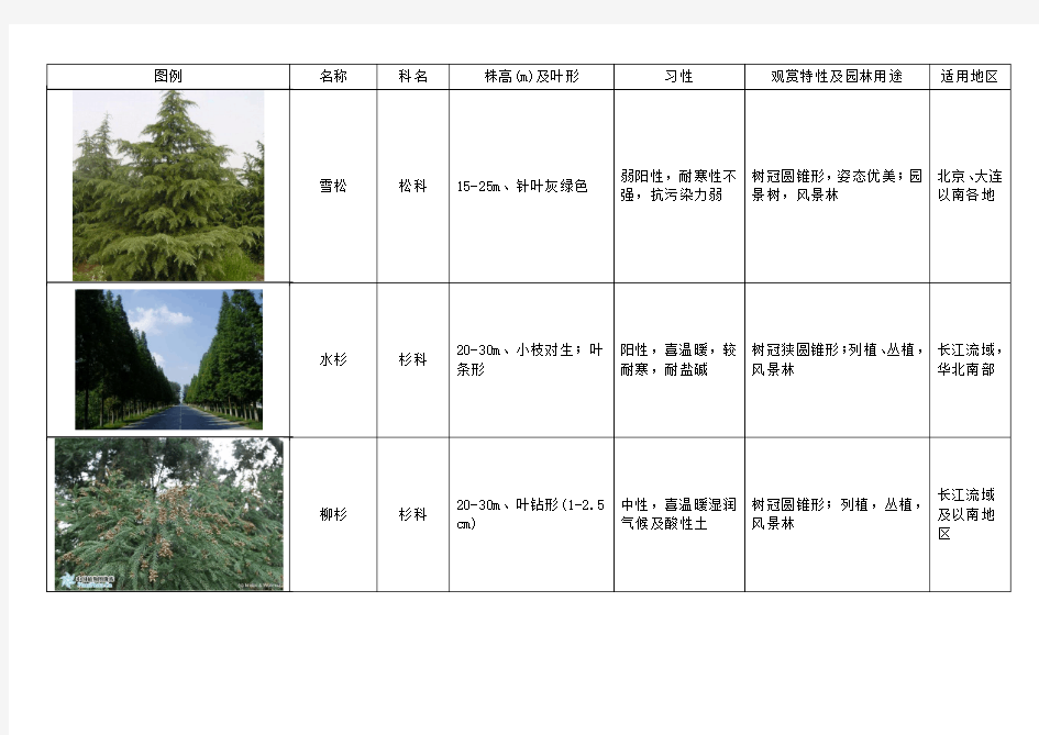 常用绿化植物种类图表