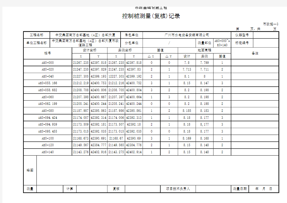 控制桩测量(复核)记录自动编写