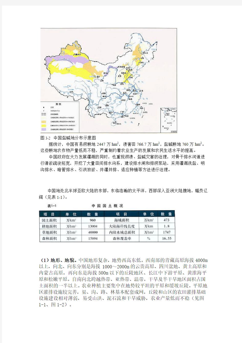 (中国灌溉与排水)涝渍与盐碱耕地分布