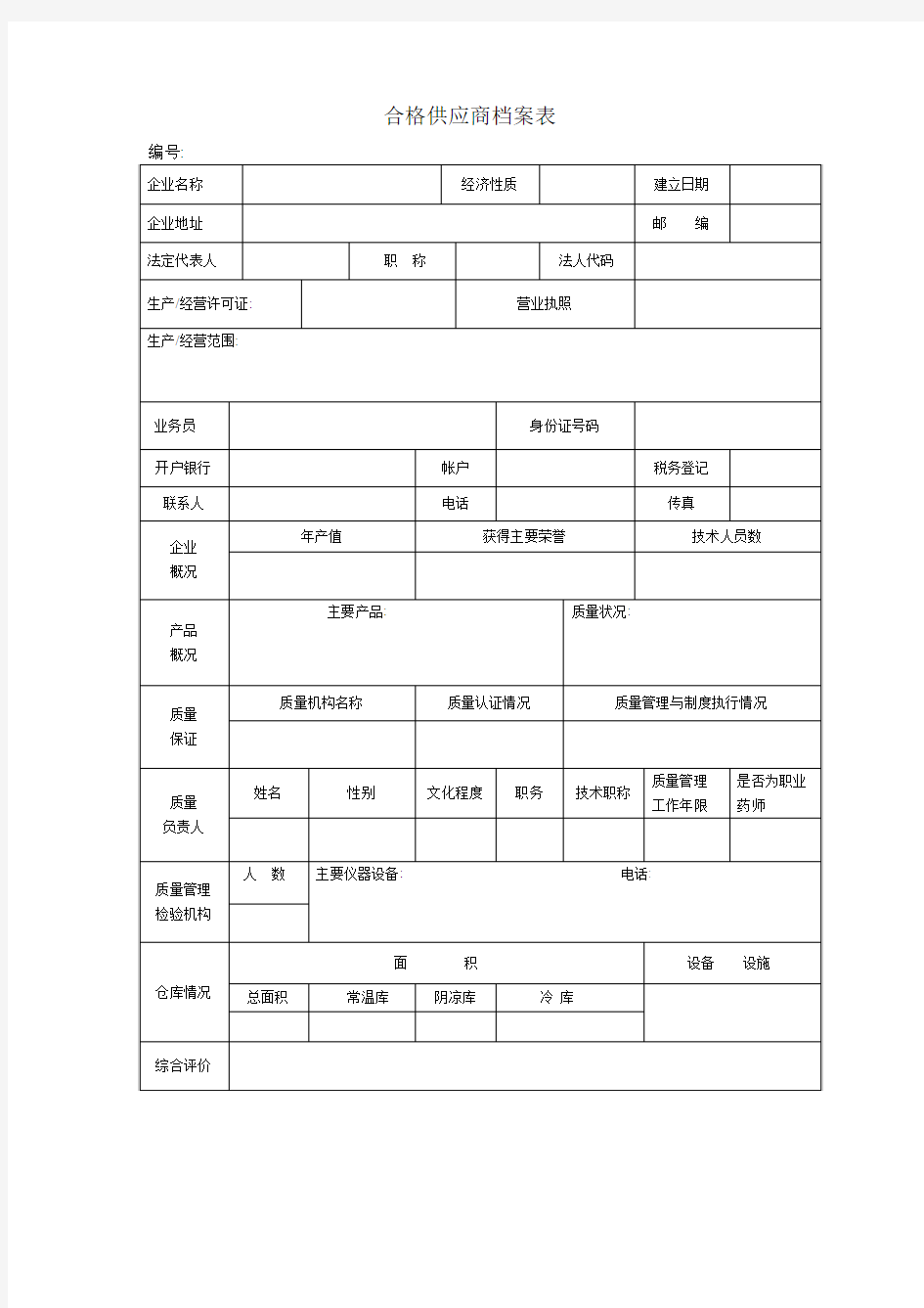 合格供应商档案表1