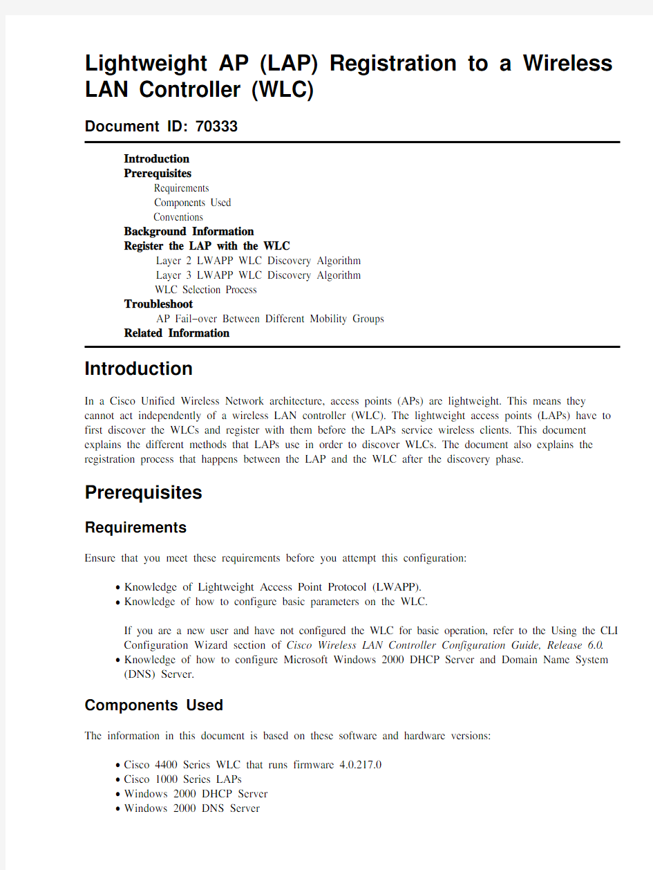 Lightweight AP (LAP) Registration to a Wireless LAN Controller (WLC)