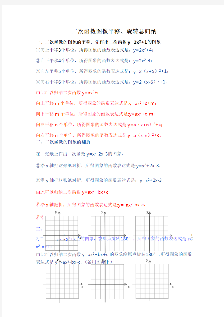 二次函数平移旋转总归纳及二次函数典型习题