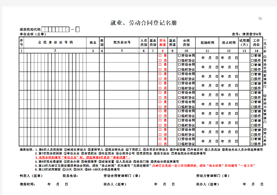 津劳登字6号表