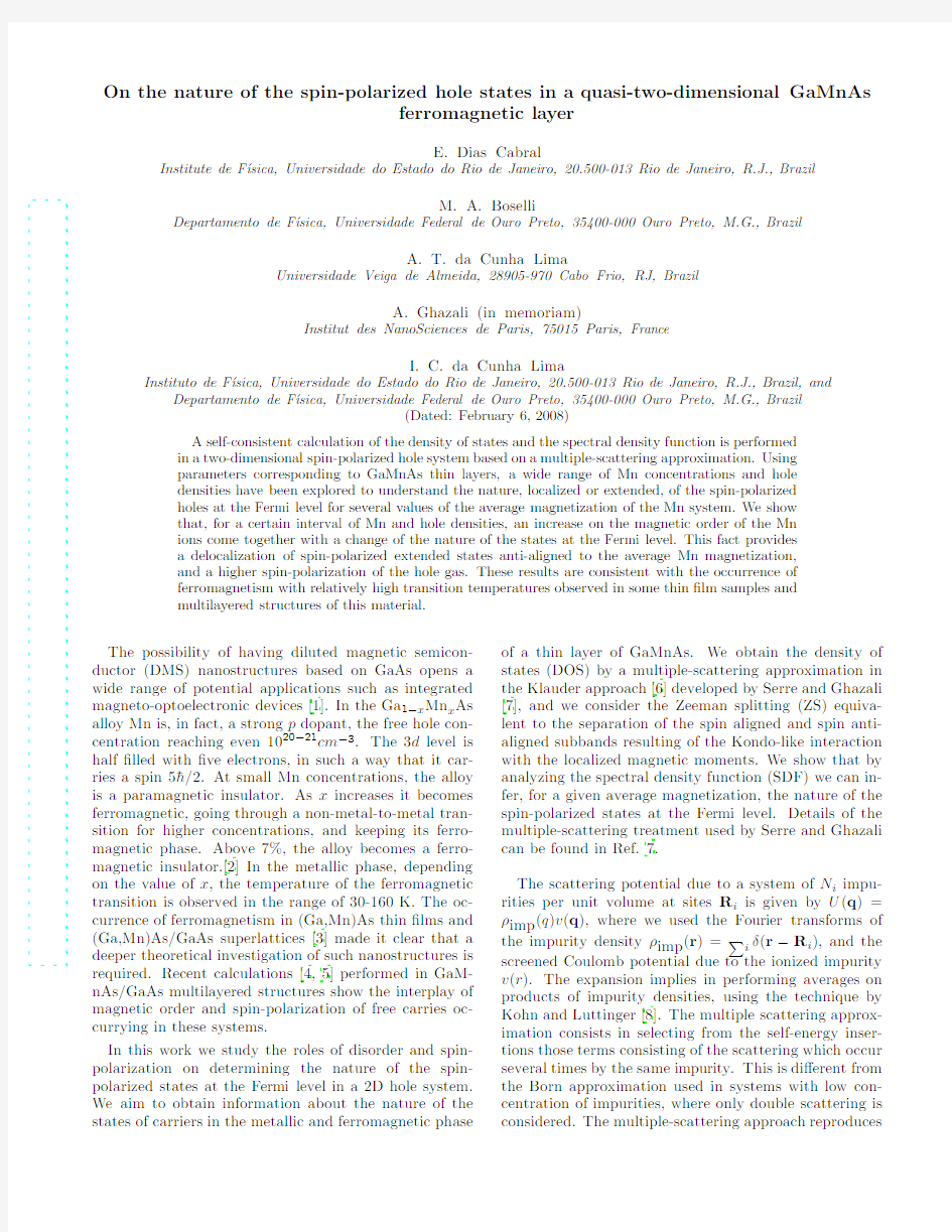 On the nature of the spin-polarized hole states in a quasi-two-dimensional GaMnAs ferromagn