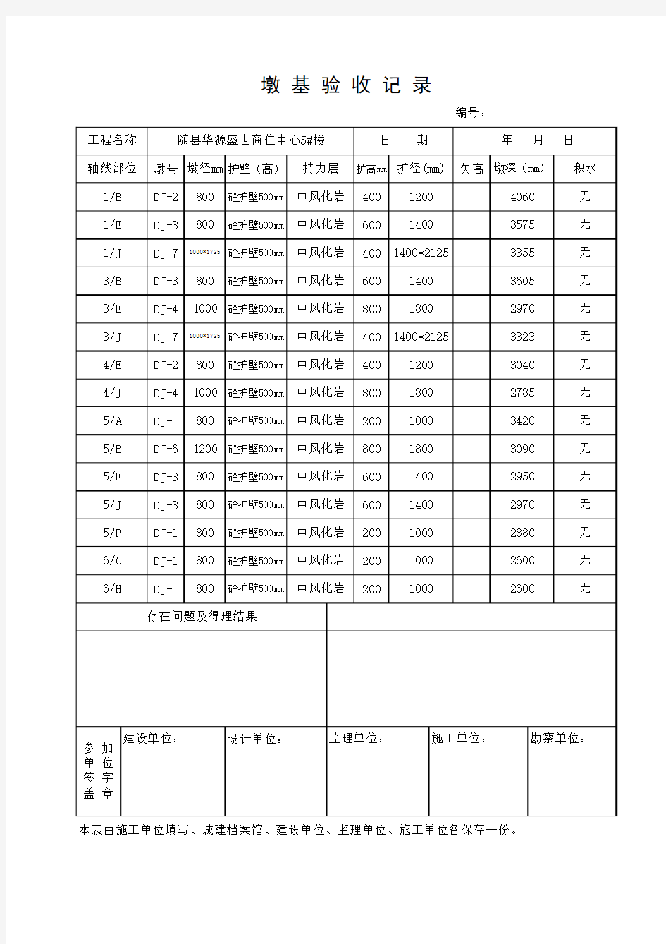 附表  桩基验收记录