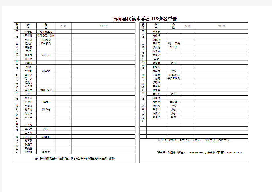 高一115班分组及学生名单