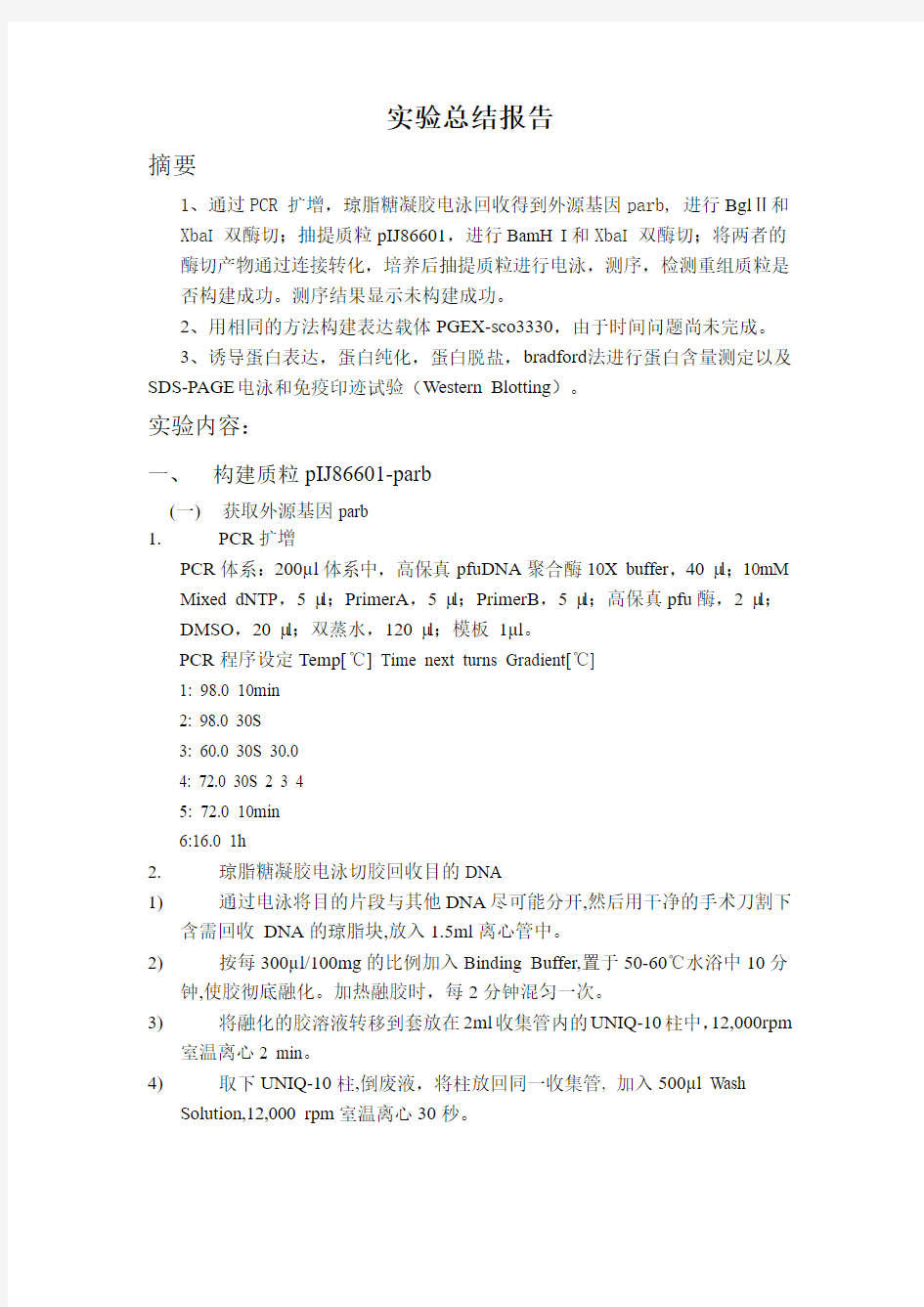 分子生物学实验总结报告