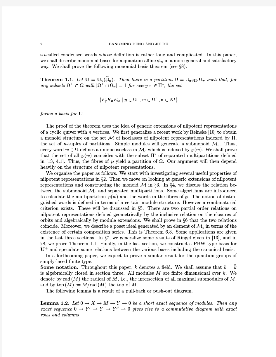 Monomial bases for quantum affine sl_n