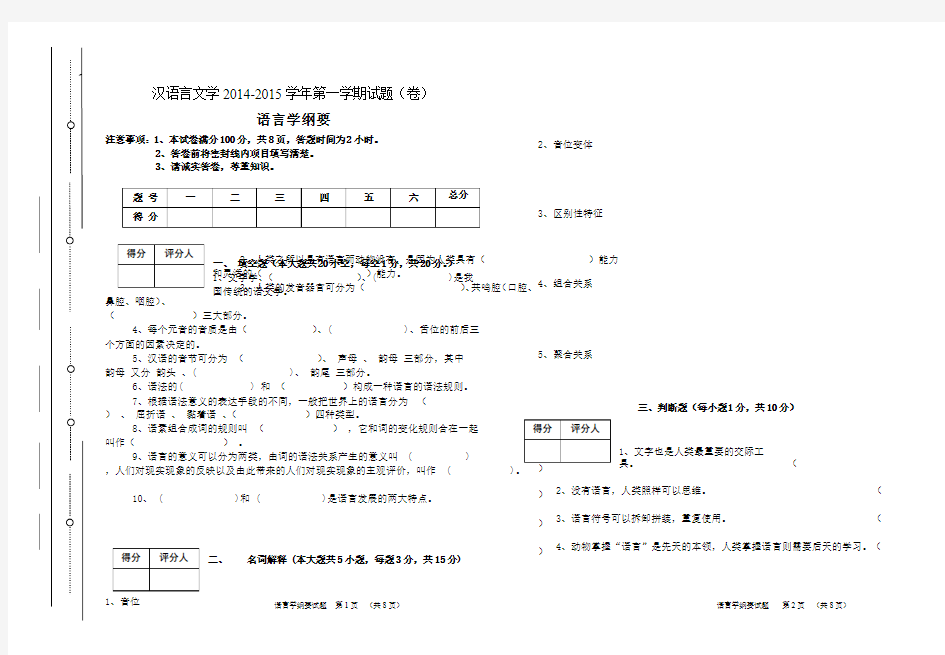 汉语言文学语言学纲要试题