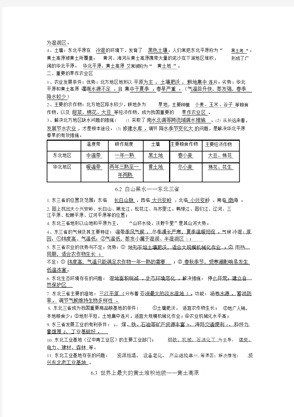 鲁教版七年级下地理知识点