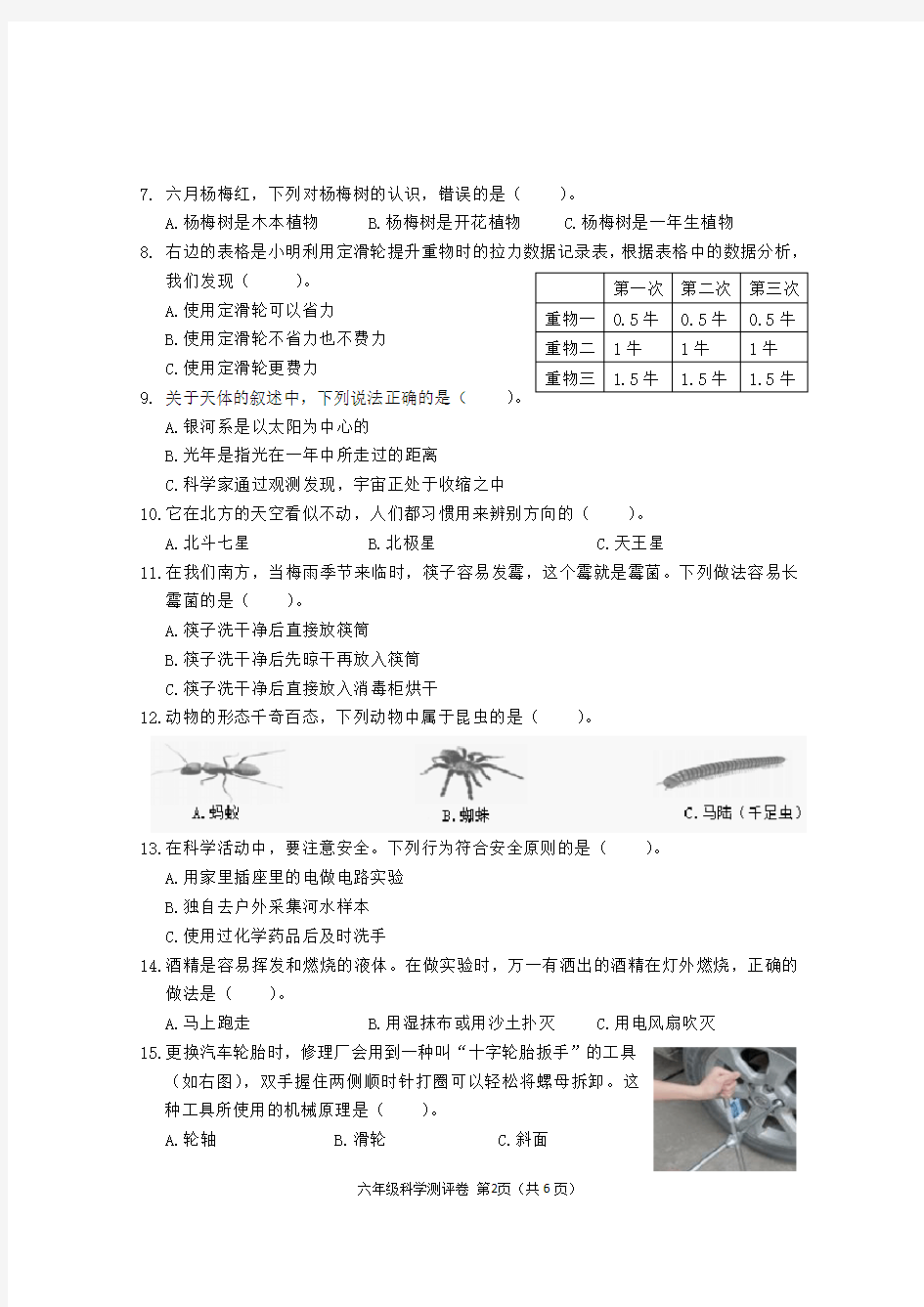 六年级下册科学试题  2020年小学毕业模拟试卷   教科版(含答案)