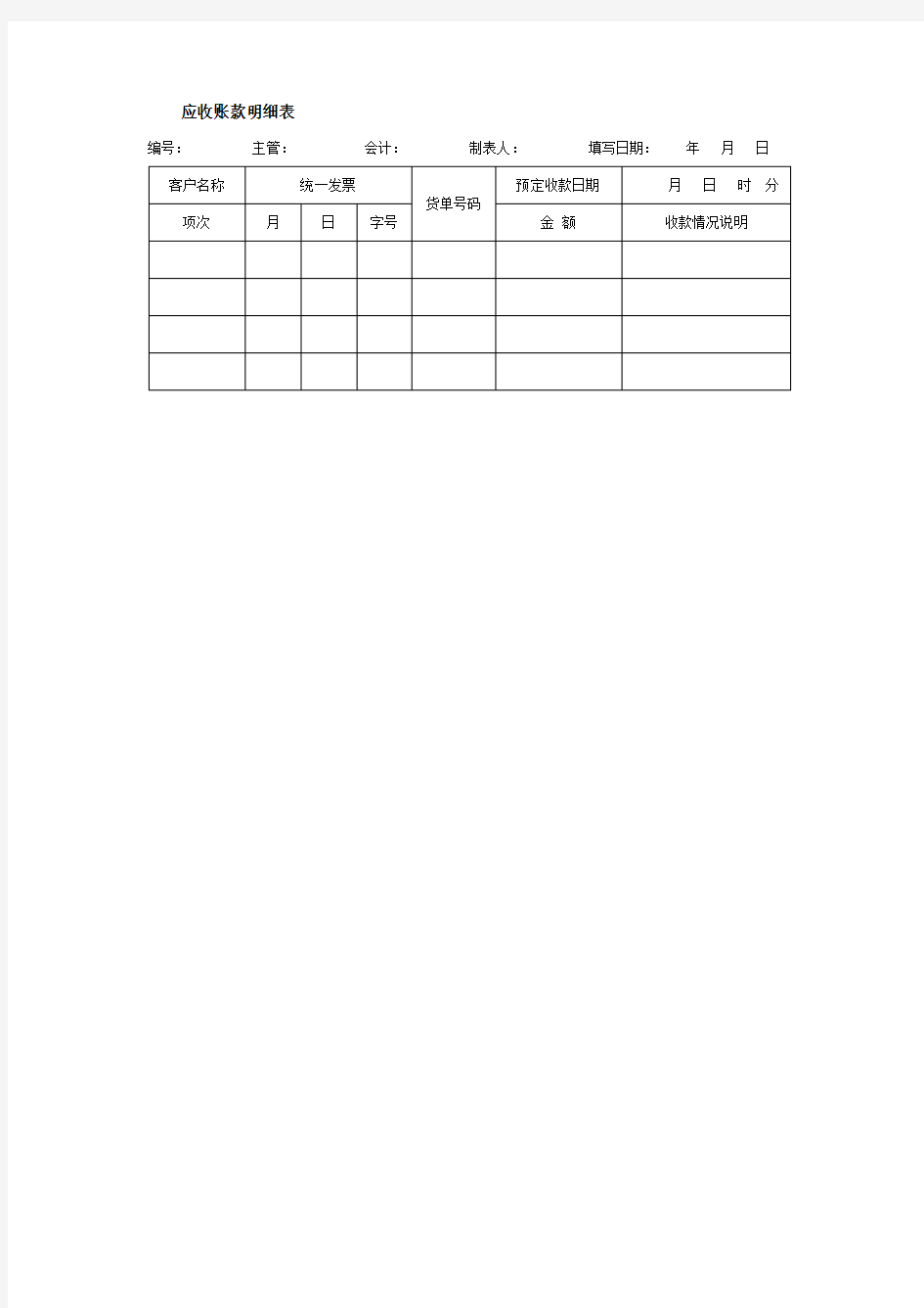 应收账款明细表模板