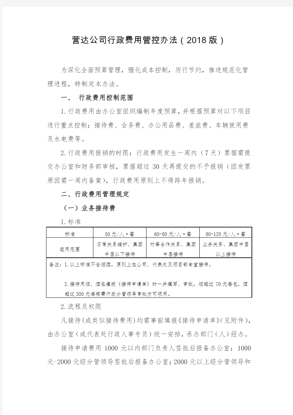 营达公司行政费用管控办法