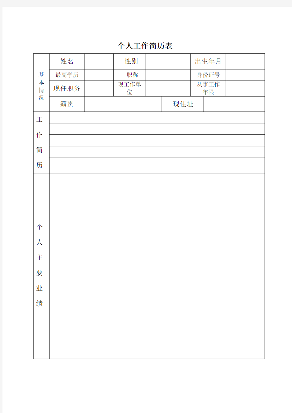 个人工作简历表