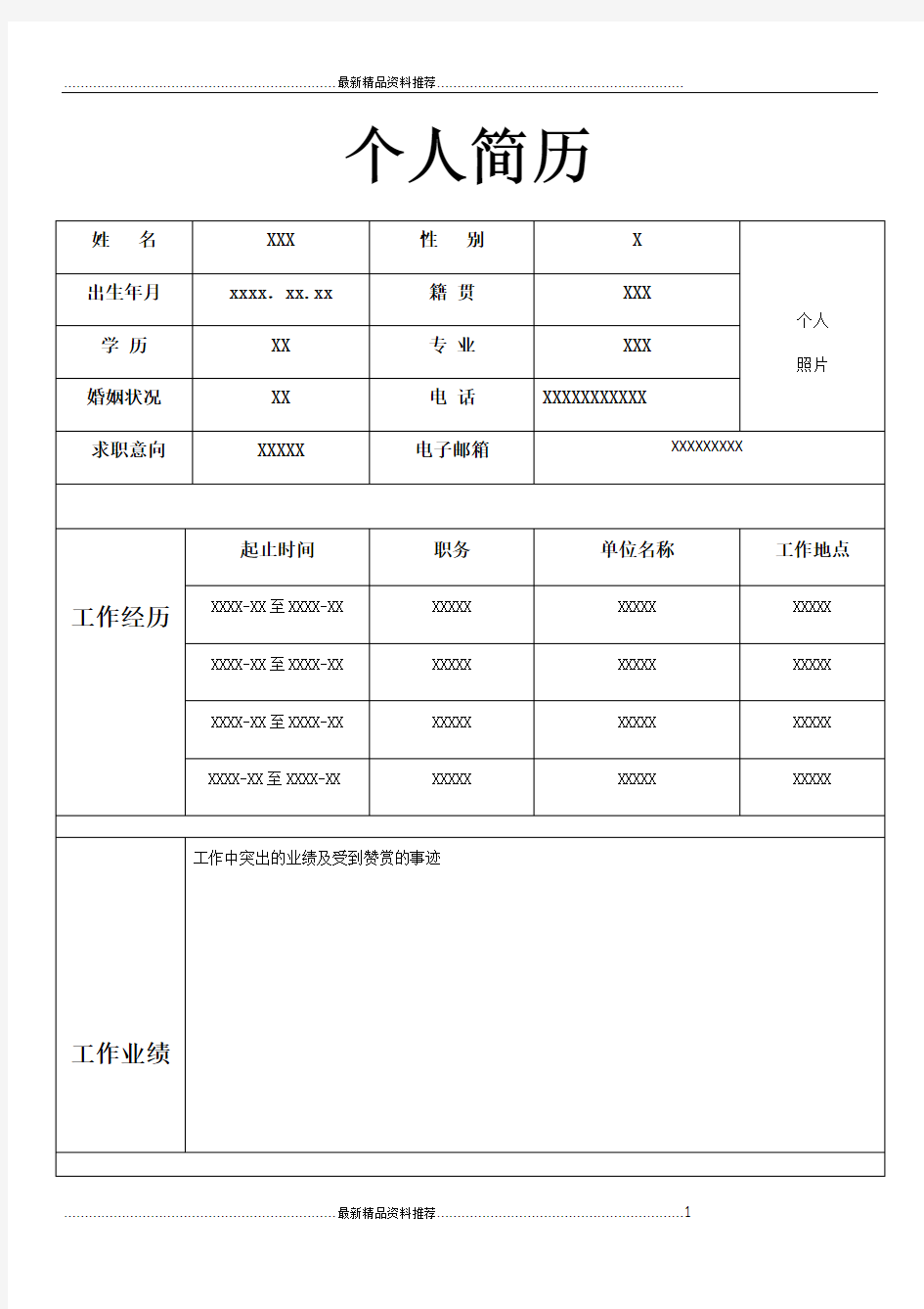 最新单页个人简历模板