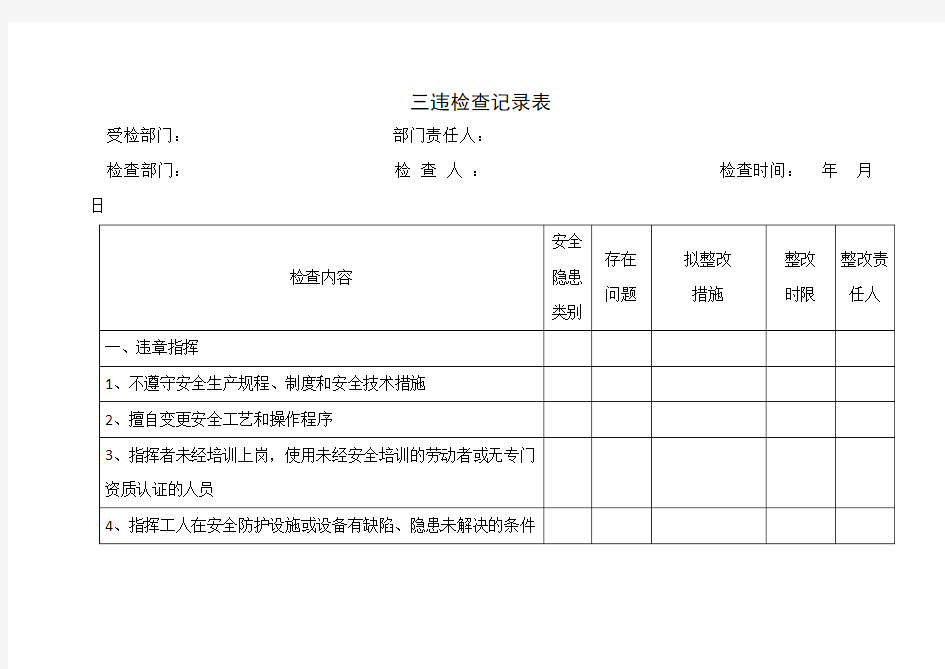 三违检查记录表