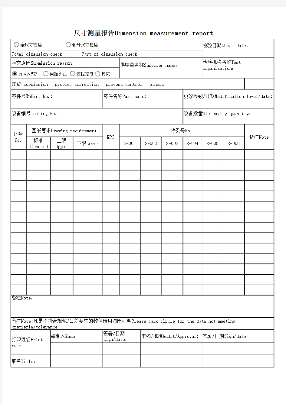 尺寸测量报告Dimension measurement report