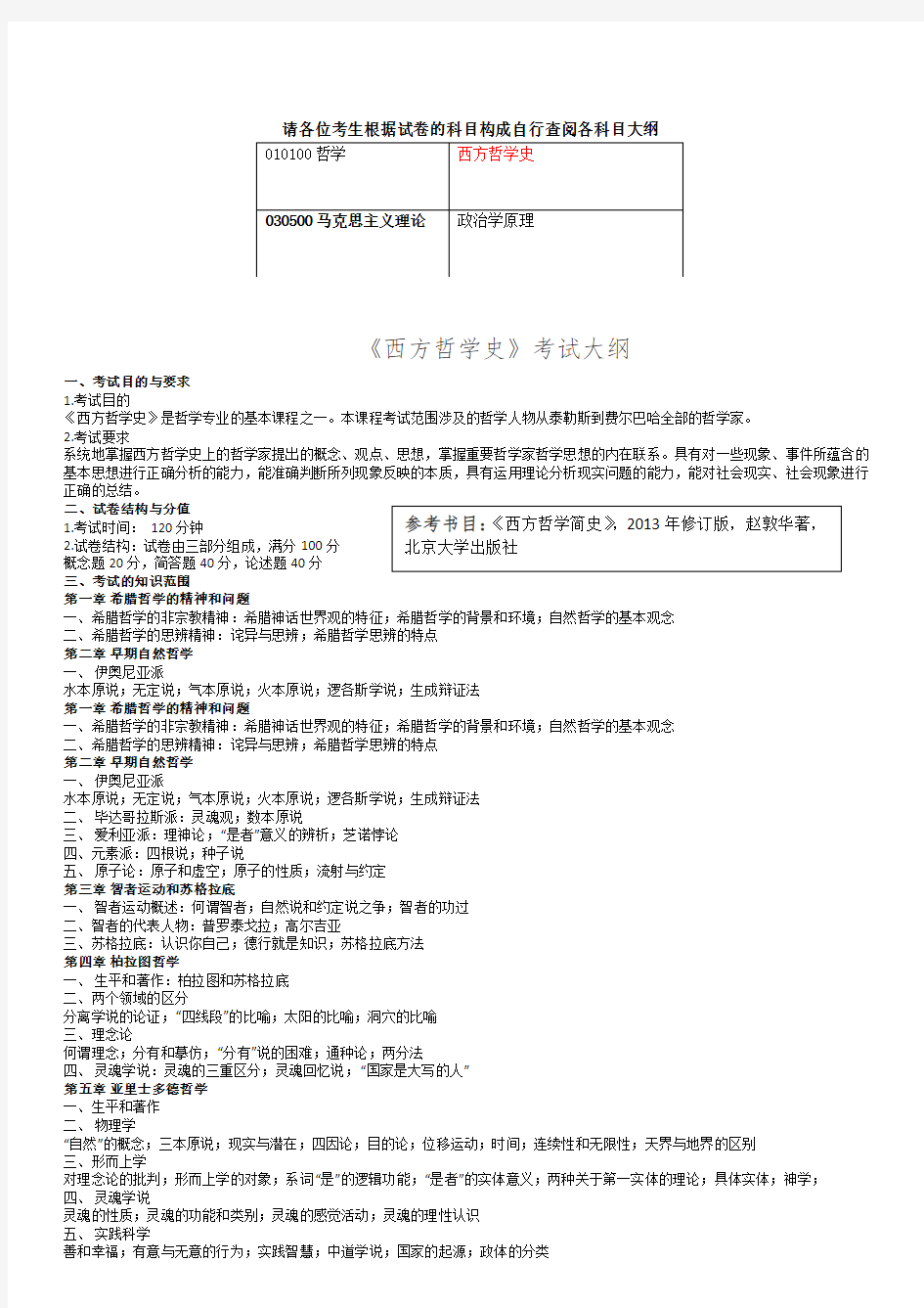 《西方哲学史》考试大纲