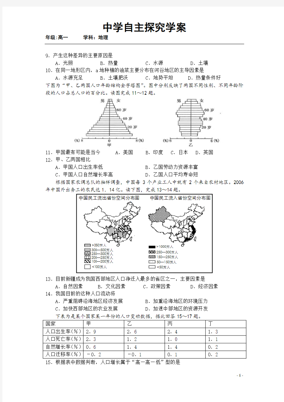 高一下学期期末试卷 一