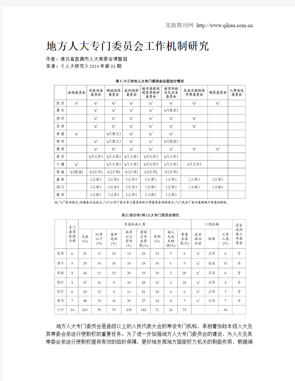 地方人大专门委员会工作机制研究