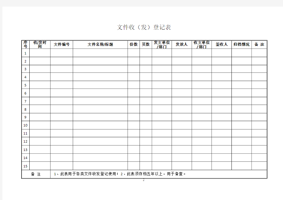 文件收发登记表(模板)