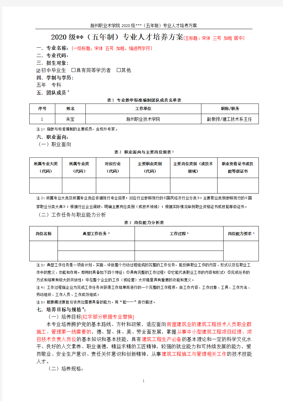 五年制人才培养方案