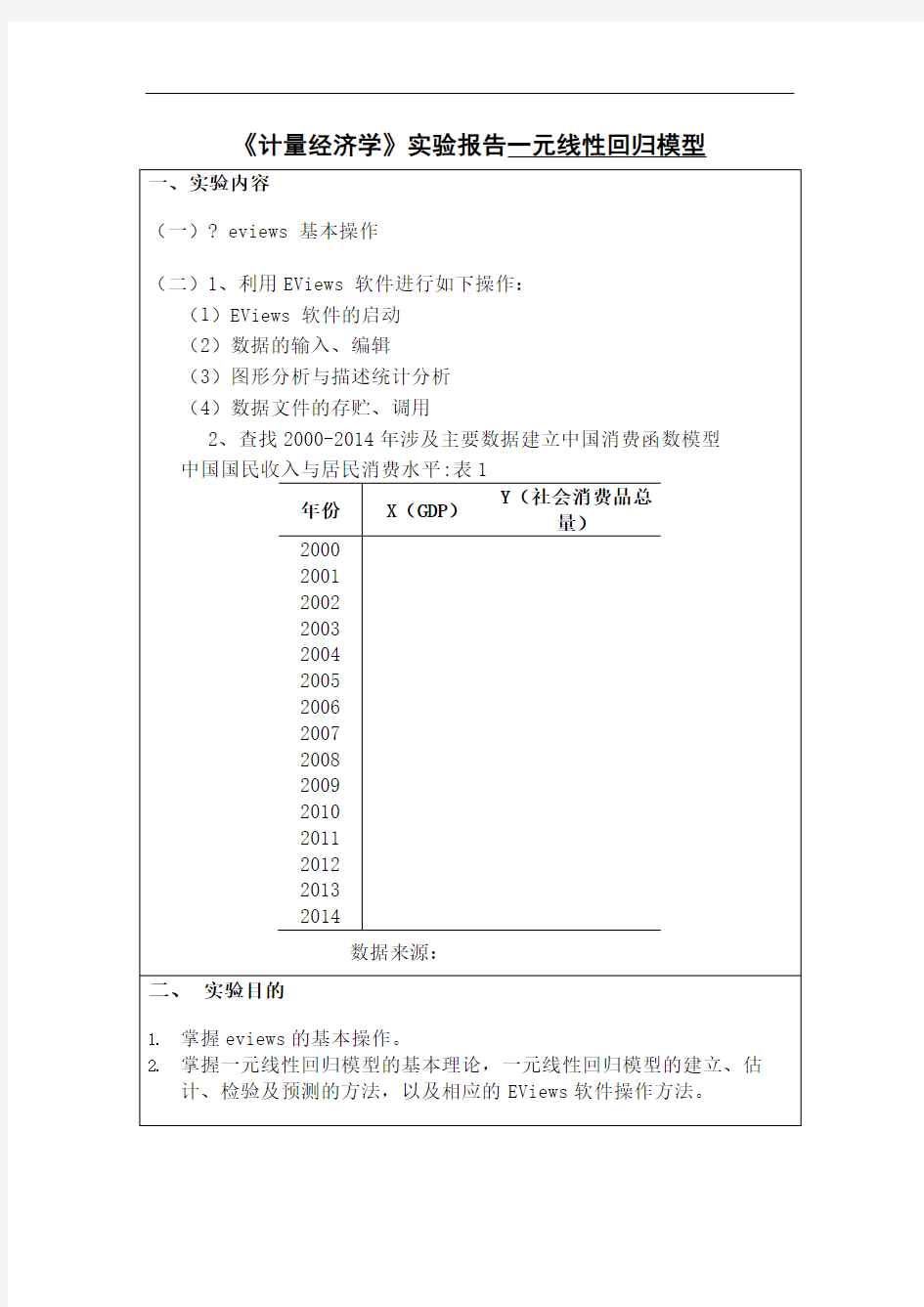 计量经济学eviews实验报告一元线性回归模型