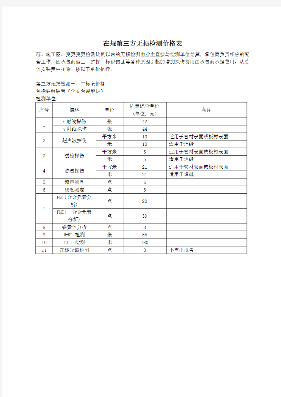 第三方无损检测价格表