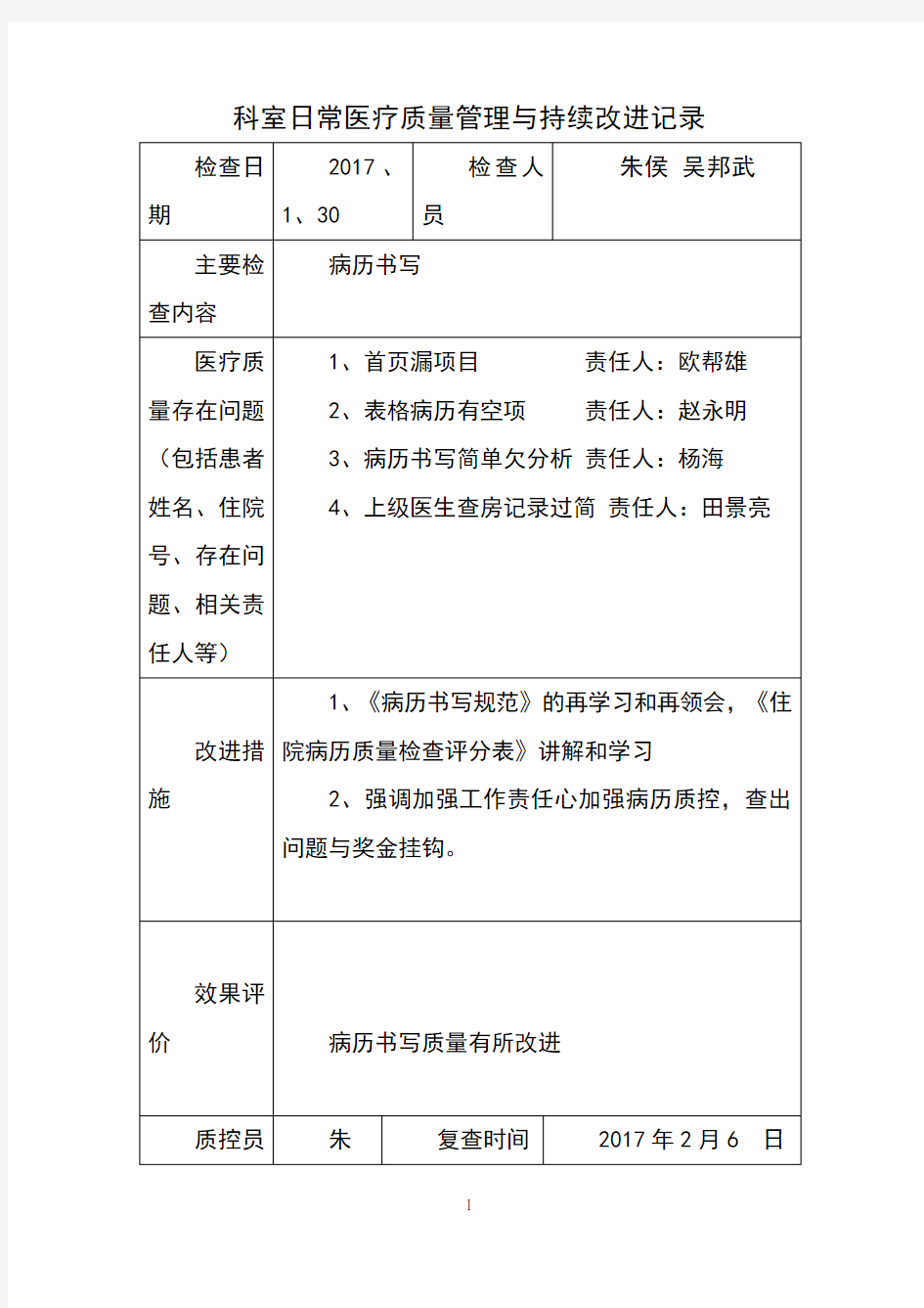 医疗质量持续改进检查表 (1)