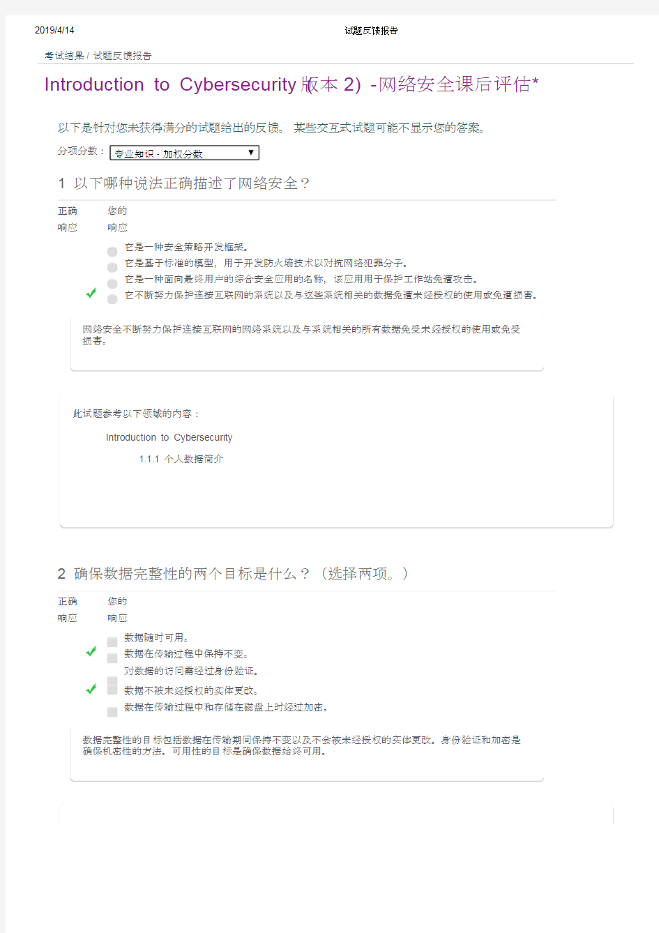 2019年思科网络安全期末考试答案