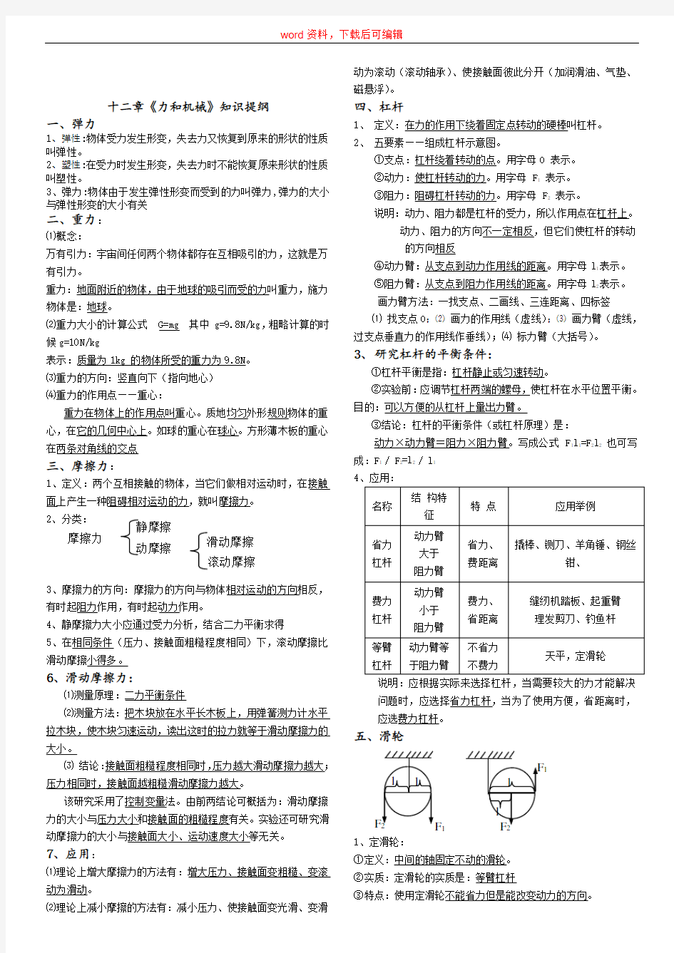 初三物理知识点归纳(完整资料)